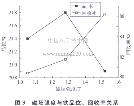 磁場強(qiáng)度與鐵品位、回收率關(guān)系